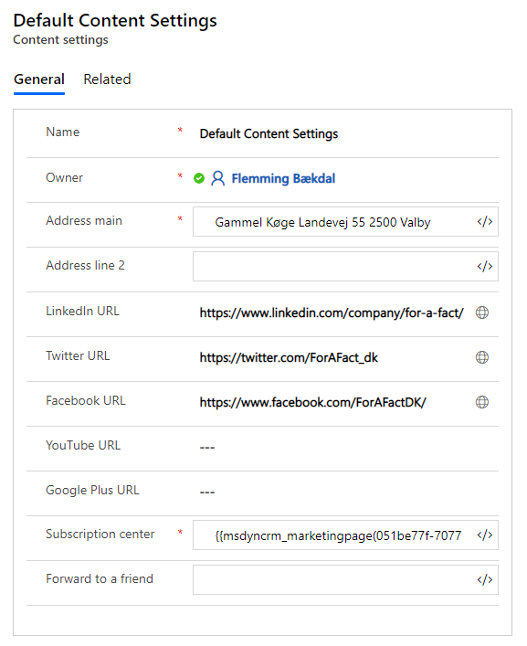 Dynamics 365 Marketing - For A Fact Default Content settings