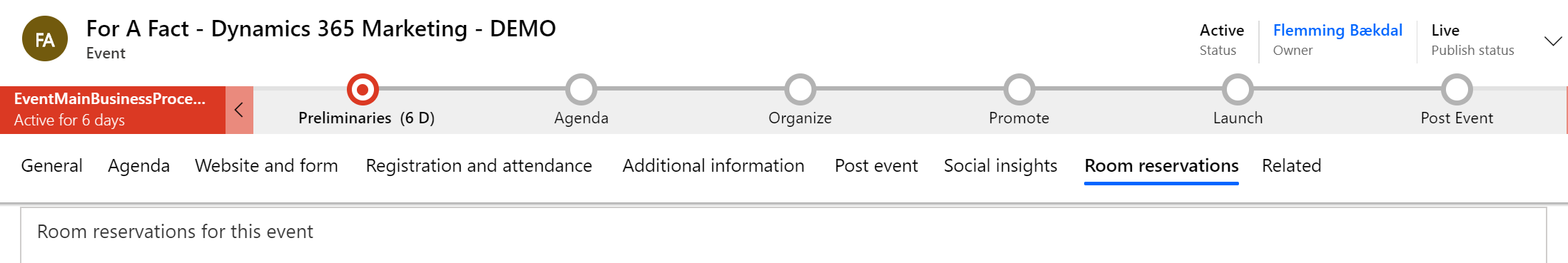 Dynamics 365 Marketing - For A Fact Event Room Reservations
